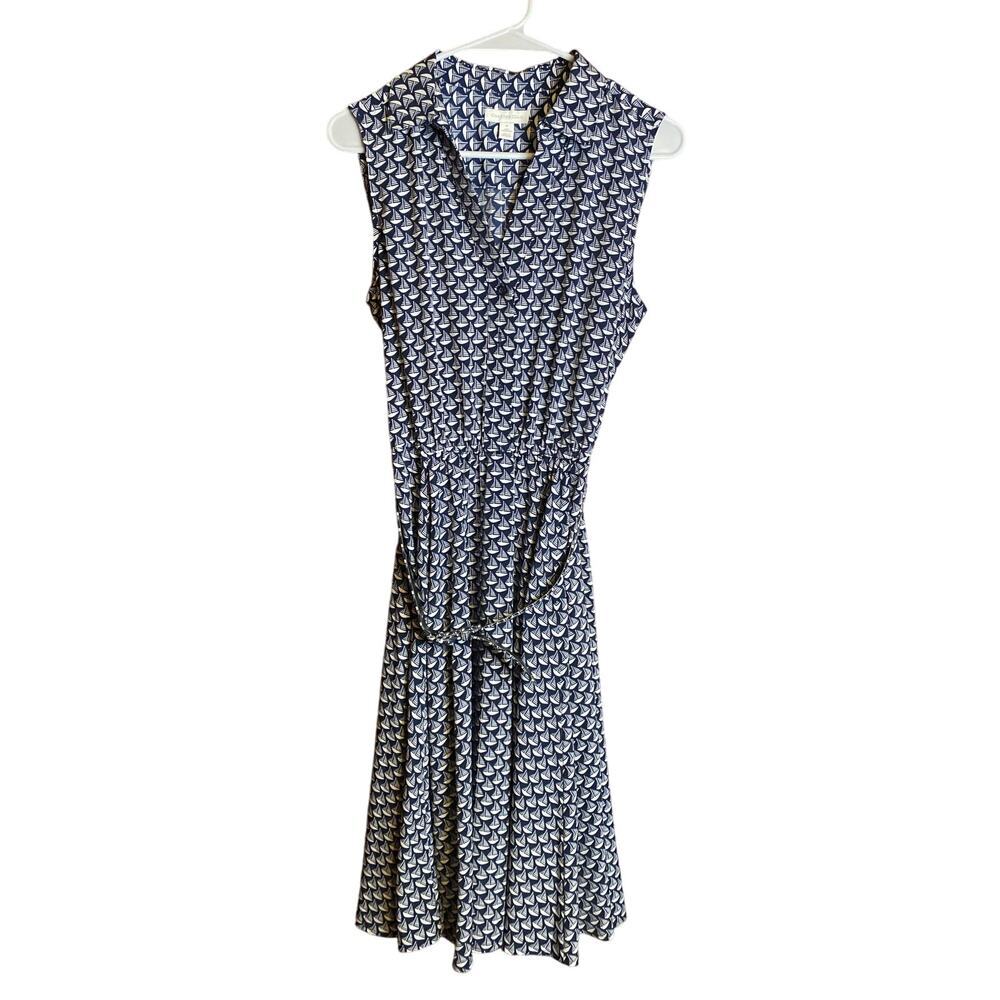Navy White Sail Boat Belted Charter Club Retro Dress 8